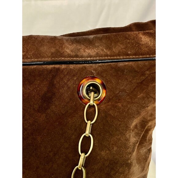 LANVIN "Amalia" Python Print Brown Suede Bucket Shoulder Bag made in Italy 13" H - Picture 7 of 16